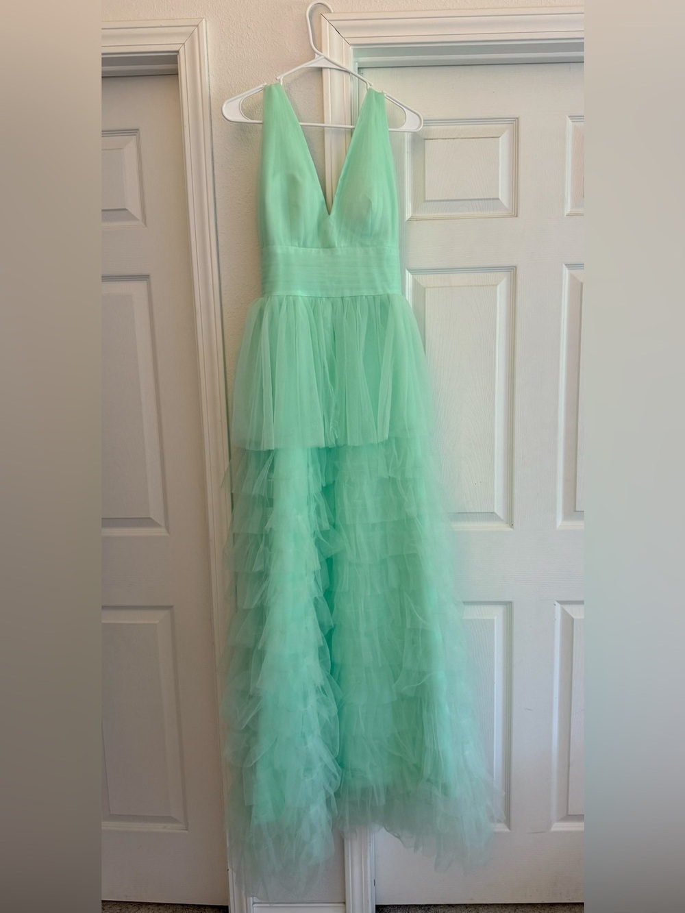 Mint Green Tulle Ruffle Dress - Sleeveless V-Neck